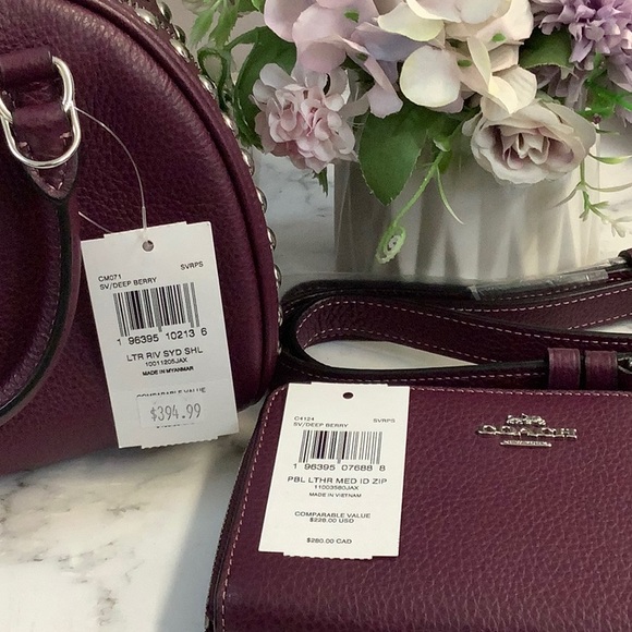 NWT Coach Sydney Satchel Deep Berry Max Riveted Pebble Leather Refined - Picture 2 of 4